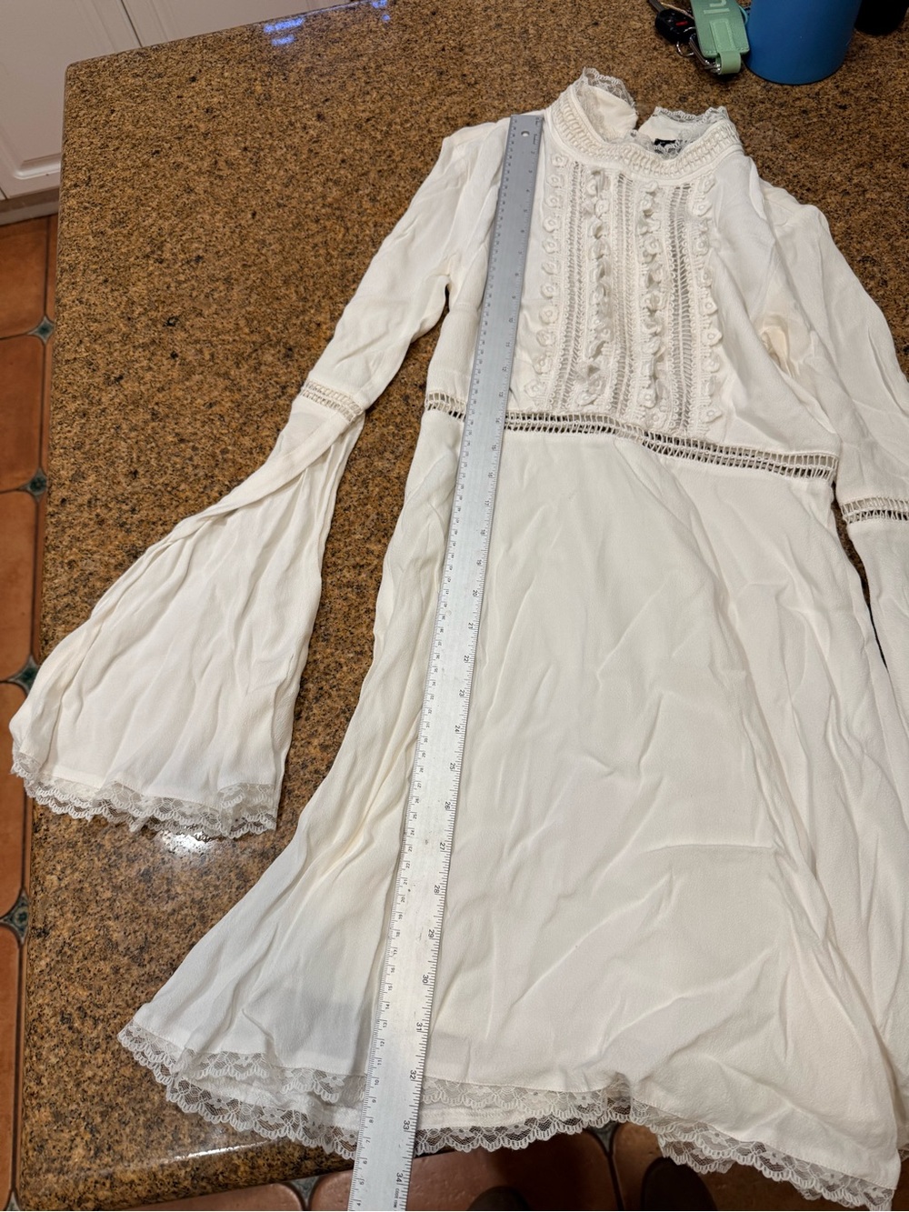 For Love & Lemons White Lace-Trim Long Sleeve Mini Dress - Picture 7 of 7